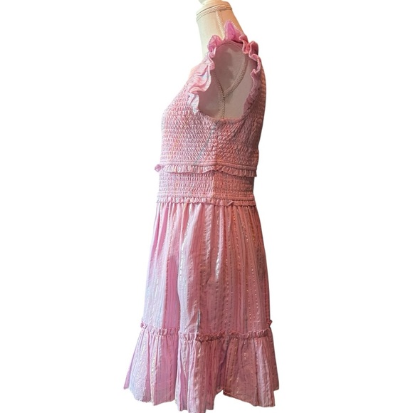 SAYLOR Blush Pink Tiered Zinnia Dress With Metallic Striped Threads Size Medium - Picture 3 of 13